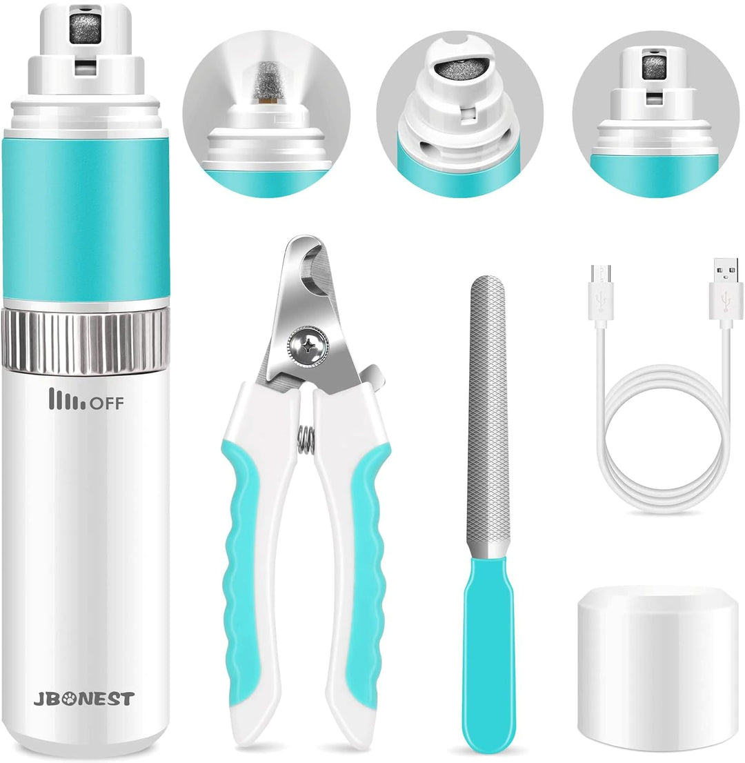Dog Nail Grinder Quite with 20h Working Time, Stepless Speeds Rechargeable Pet Claw Trimmer with Clipper and File for Large Medium Small Dogs Cats Pets