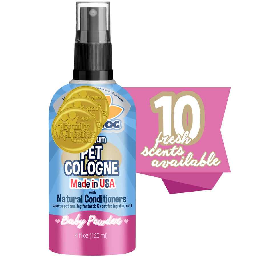 Natural Dog Cologne (Baby Powder) - Premium Scented Deodorizing Pet Perfume with Conditioner for Dogs & Cats - Keeps Pets Fresh & Clean - Gentle and Safe Formula, Made in USA (4 Fl Oz)