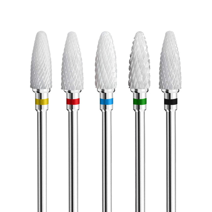 Fantexy Ceramic Nail Drill Bits Set,3/32'' Shank Professional Corn Shape Ceramic Bits,Acrylic Nail File Bits for Manicure Pedicure Cuticle Gel Nail Polishing,Use for Both Left and Right Handed(5 Pcs)