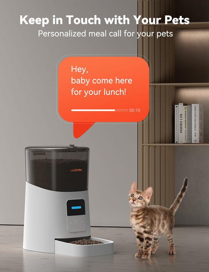6L Automatic Cat Feeder, WiFi Automatic Dog Feeder with APP Control for Remote Feeding, Automatic Cat Food Dispenser with Low Food Sensor and Voice Recorder, Up to 15 Meals Per Day