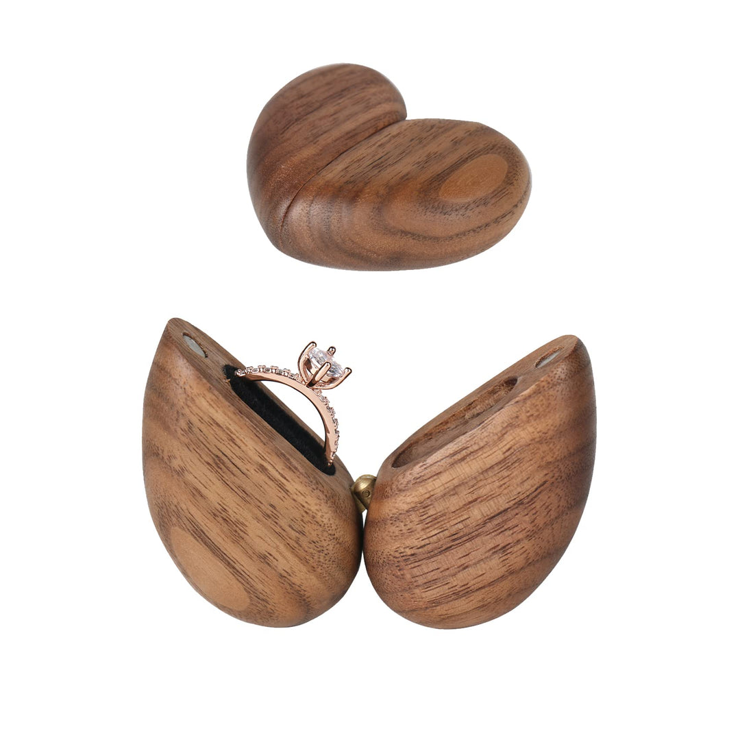 SINMAR Wooden Ring Box for Wedding Ceremony, Small Heart Shaped Proposal Engagement Ring Boxes for Wedding Wedding Ring Boxes for Ceremony(black walnut)