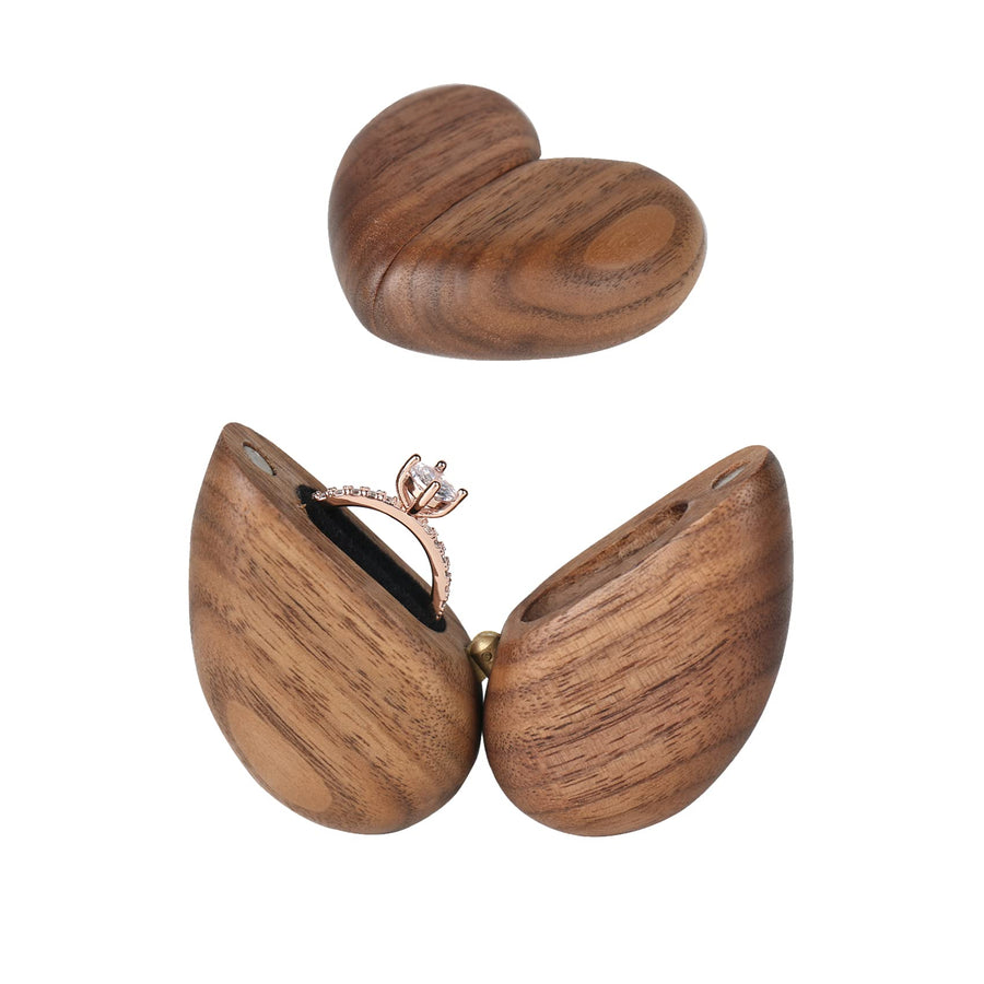 SINMAR Wooden Ring Box for Wedding Ceremony, Small Heart Shaped Proposal Engagement Ring Boxes for Wedding Wedding Ring Boxes for Ceremony(black walnut)