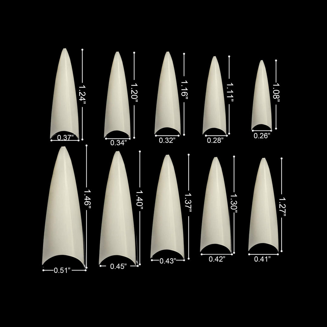BE.YOU Beyou Natural Long Stiletto 500Pcs Artificial Fake Nail Tips, 10 Sizes 28510 For Nail Salon