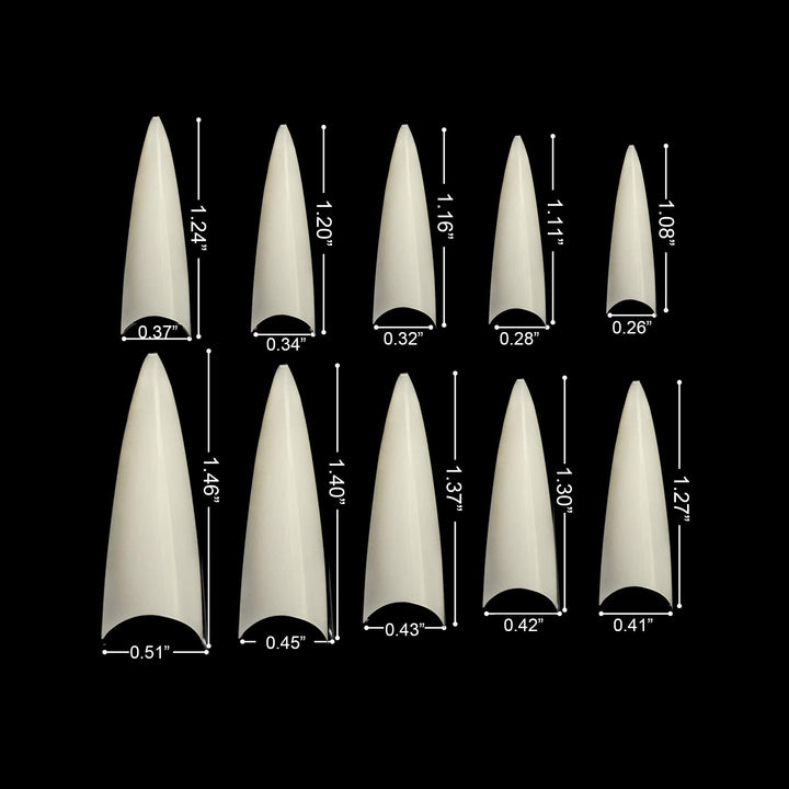 BE.YOU Beyou Natural Long Stiletto 500Pcs Artificial Fake Nail Tips, 10 Sizes 28510 For Nail Salon
