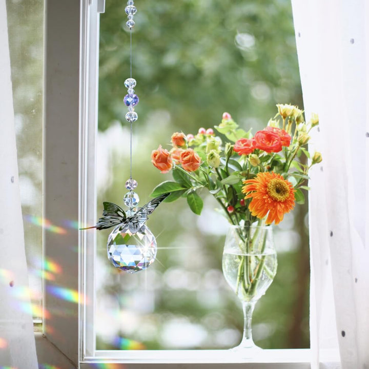 Crystal Hanging Decorations - Hanging Ornament Crystals Butterfly Suncatchers with Clear Crystal Ball for Home, Office, Garden Decoration, Window Decorations Hanging