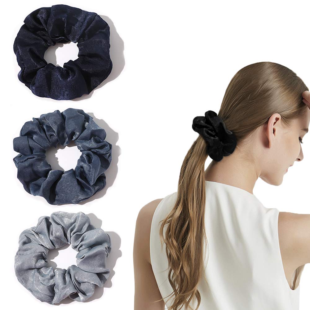 Silk Satin Scrunchies Women Hair Ties - Big Scrunchy Ponytail Holder No Crease Hair Bands Soft Elastic No Hurt Your Hair for Vsco Girl Women Black Gray Dark Blue Light Blue