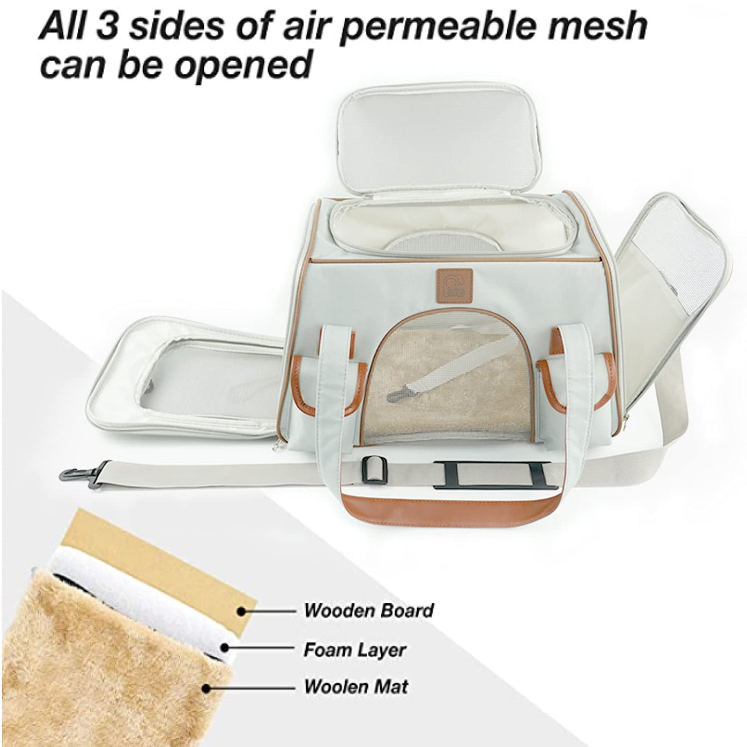 Premium Pet Carrier Airline Approved Soft Sided for Cats and Dogs Portable Cozy Travel Pet Bag, Car Seat Safe Carrier (Medium, Light Grey-1)