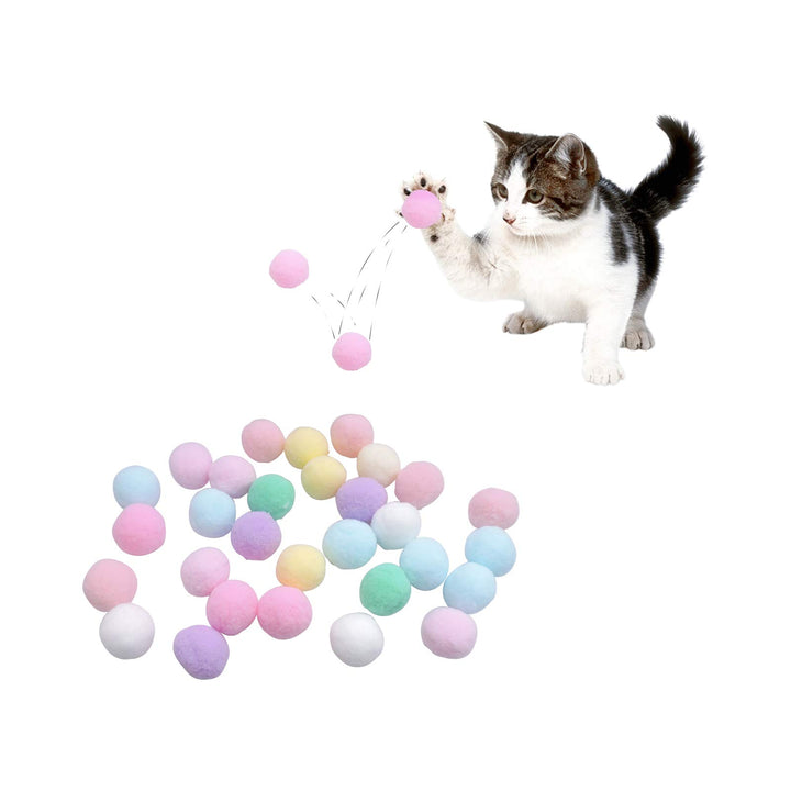 30Pcs Soft Cat Balls, 3CM Cat Pompoms Colorful Cat Toys for Catch/Chase, Interactive Toys for Cats/Small Pets