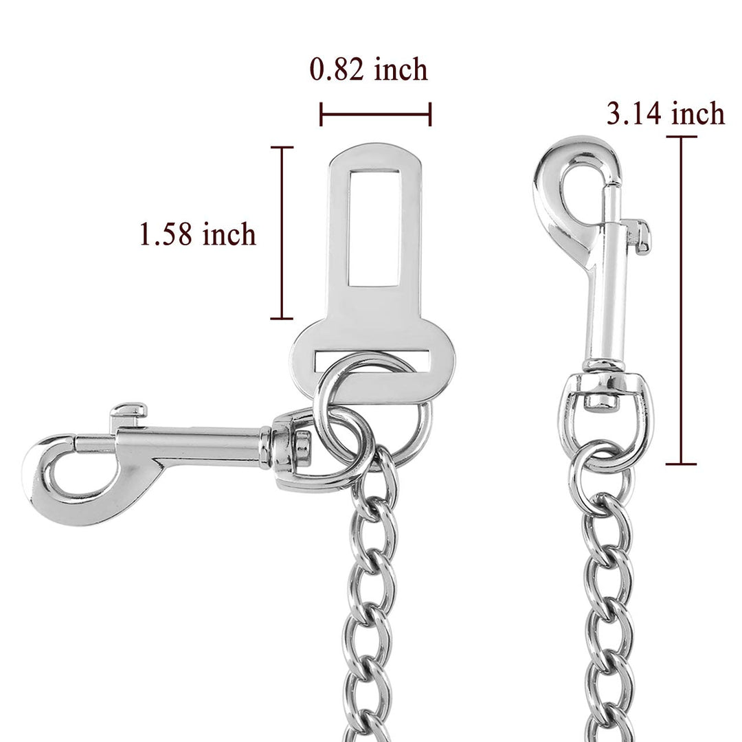 Stainless Steel No chew Dog Car, Pet Vehicle Safety Restraint, Heavy Duty Big Canine Dog Car Leash Strap with Double Clip and Latch Attachment-25 Inch
