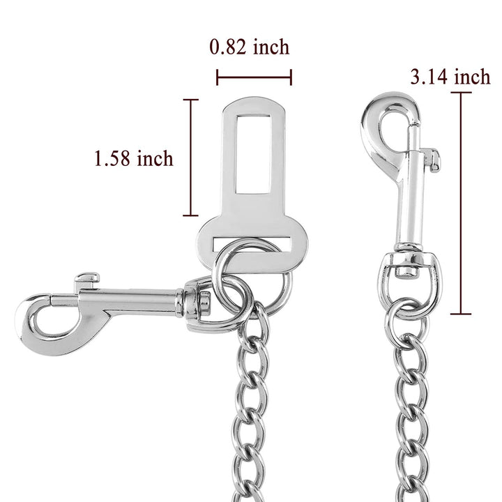 Stainless Steel No chew Dog Car, Pet Vehicle Safety Restraint, Heavy Duty Big Canine Dog Car Leash Strap with Double Clip and Latch Attachment-25 Inch