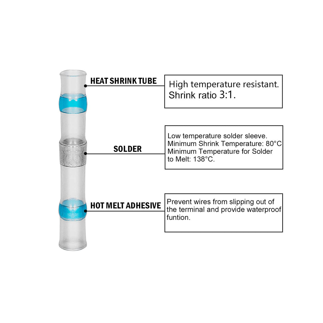 100 PCS 16-14 AWG Solder Seal Heat Shrink Wire Connector Kit Waterproof Connector Kit with Case Blue