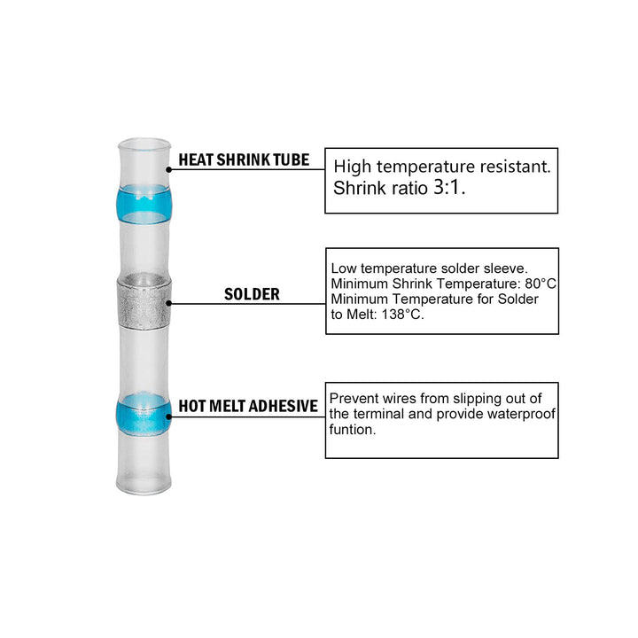 100 PCS 16-14 AWG Solder Seal Heat Shrink Wire Connector Kit Waterproof Connector Kit with Case Blue