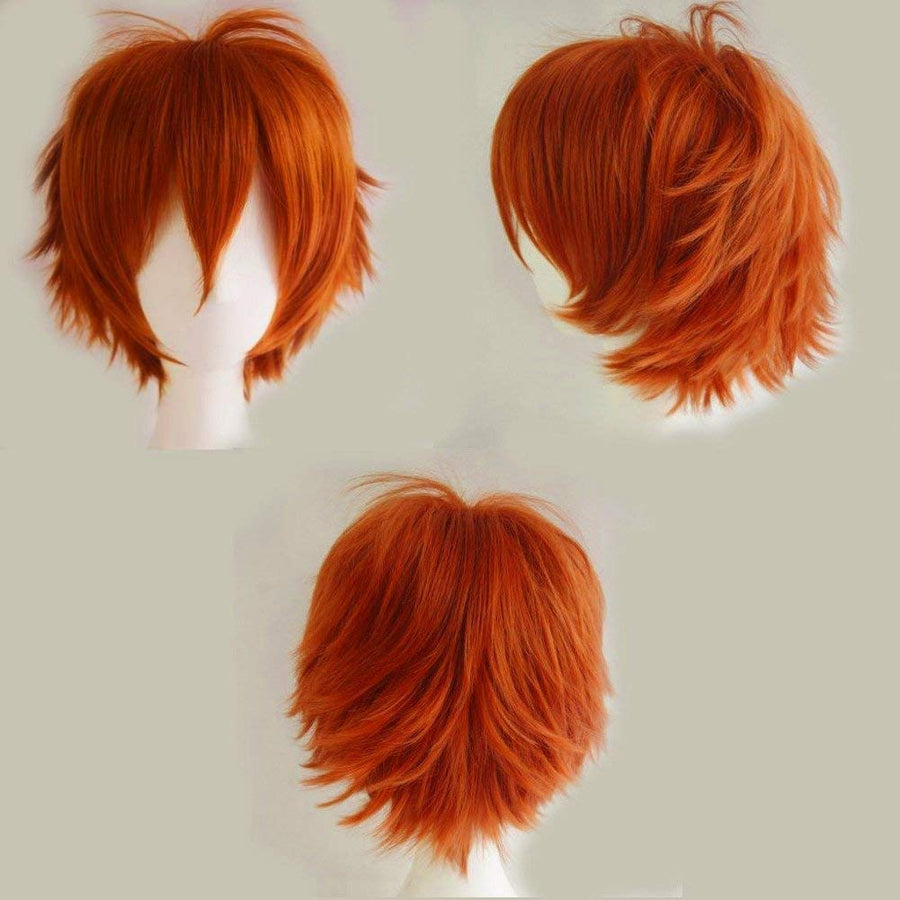 Unisex Cosplay Short Straight Hair Wig Women Mens Anime Comic Party Costume Wigs Dark Orange