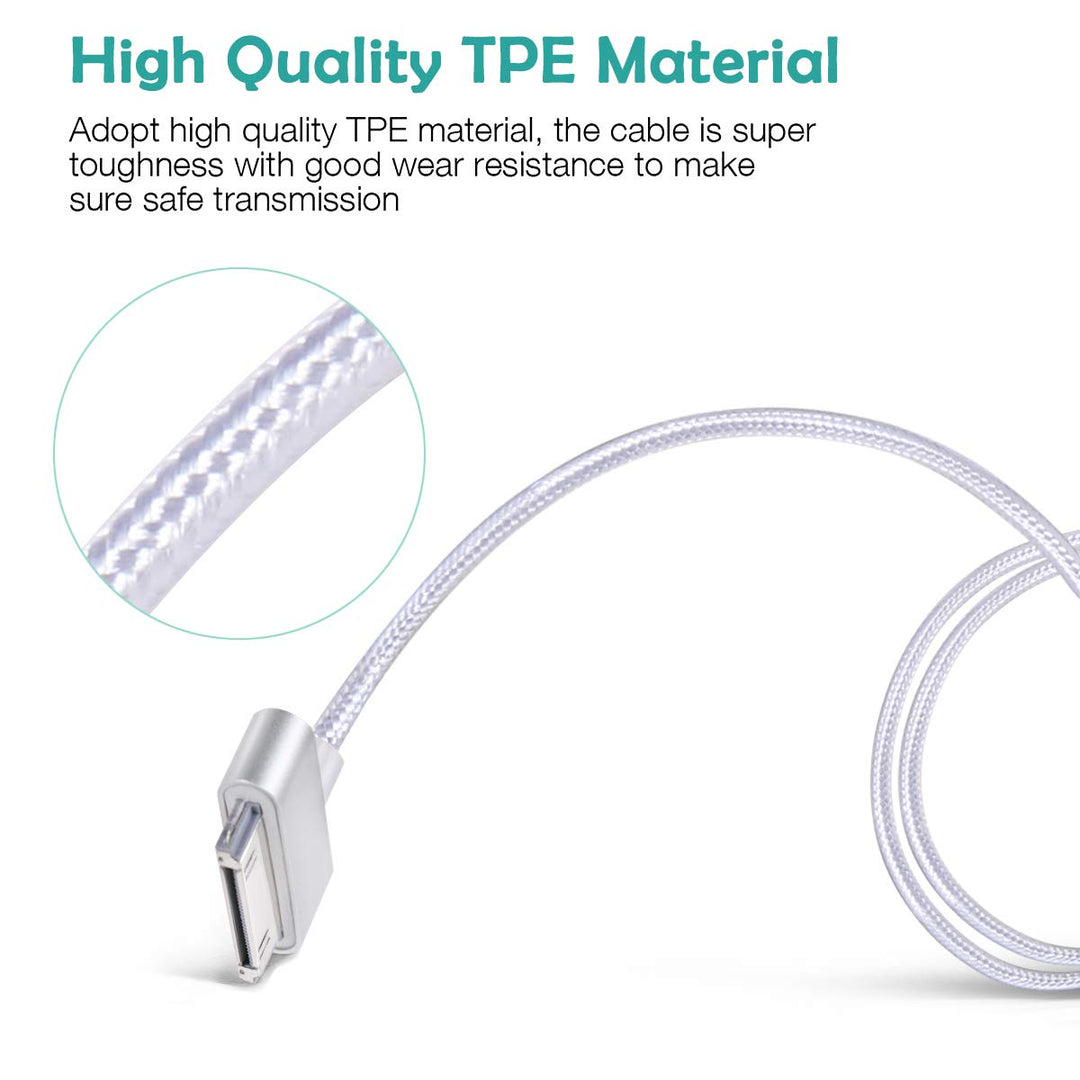 Teqooza 5 Feet Replacement High Speed USB 2.0 Nylon Braided Sync and Charging Charger Cable Cord for Apple iPhone 4, 4s, 3G, 3GS, 2G, iPad 1/2/3 iPod Touch, iPod Nano - Silver