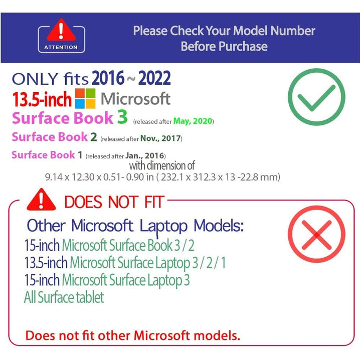 Case Compatible for 2016~2022 13.5 Microsoft Surface Book 1/2 / 3 with Detachable Tablet Display ONLY (NOT Fitting Cheaper Surface Laptop Models) - Black
