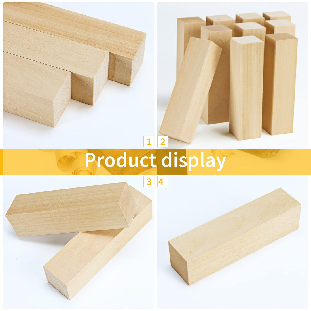 10 Pack Basswood Carving Blocks, 4 X 1 X 1 Inches Soft Solid Wooden Blocks, Unfinished Wood Whittling Blocks for Carving and Whittling, Beginner, Expert
