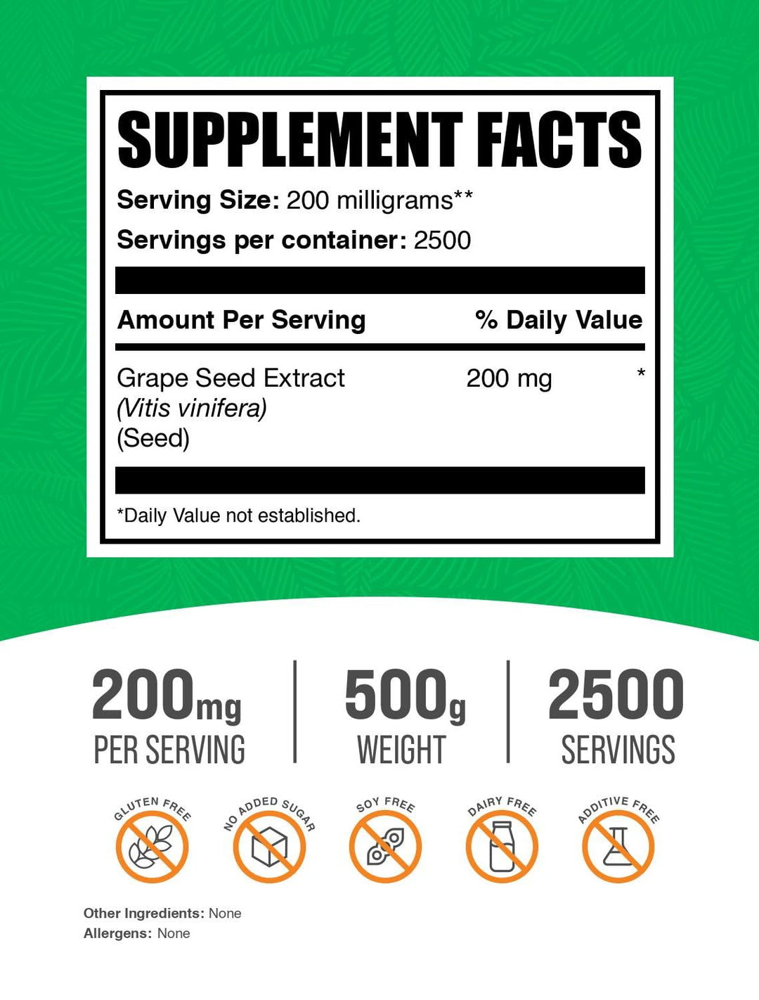 .com Grape Seed Extract Powder - Grape Seed Extract Supplement, Antioxidant Source - Herbal Supplement, Gluten Free, 200mg per Serving, 500g (1.1 lbs) (Pack of 1)