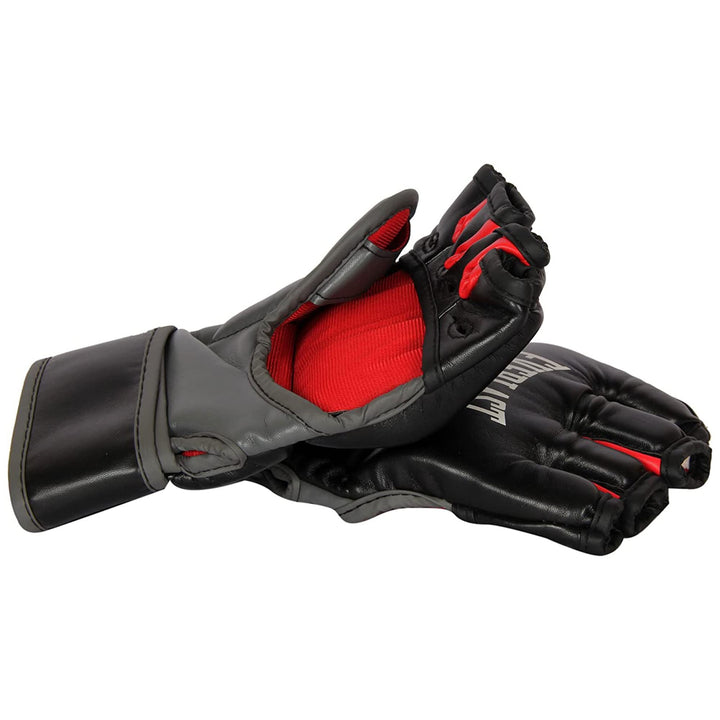 MMA Synthetic Leather Grappling Mitt Work Training Gloves w/Split Thumb Padding, Articulated Finger Ridges, & Full Wrist Wrap Strap, S/M