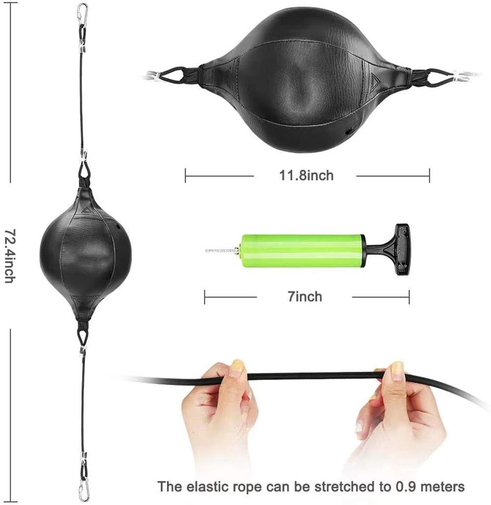 Double End Bag Leather Speed Ball, Hanging Boxing Punching Ball with Pump, Boxing Reflex Ball for Gym MMA Boxing Sports Punch Bag Adult Kids Men Women (Black)