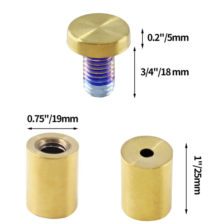 3/4 x 1-1/4 Sign Standoff Screws Gold Wall Standoff Mounts, Acrylic Standoff Screws Glass Standoff Sign Standoffs Acrylic Wall Mount Hardware Kit for Glass Acrylic Signs Boards - 4 Pcs
