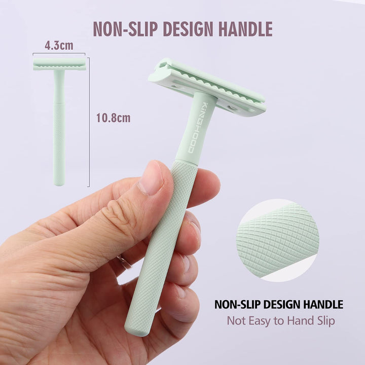 Brass Safety Razor with 10 Blades,One Blade Razor Reusable Razor Eco-Friendly Razor Long Handle & Weighted Razor,Double Edge Razor Single Blade Razor for Sensitive Skin