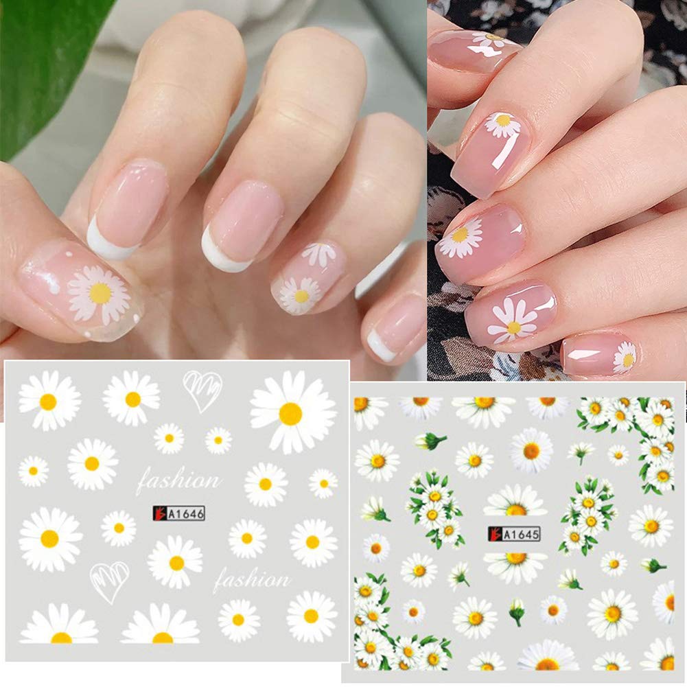 Daisy Nail Water Stickers Decals Sunflower Nail Art Sticker Foil Transfer Summer Nail Art Decorations Watermark Small Daisies Flower Designs Stickers Nail Tattoo Manicure Tips Decoration 12PCS