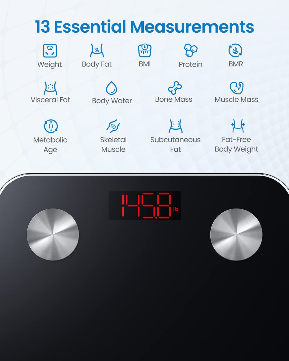 Smart Scale for Body Weight, Digital Weighing Scales with Body Fat and Water Weight, Bluetooth Body Fat Measurement Device, Body Composition Monitor with App, 396lbs, Elis