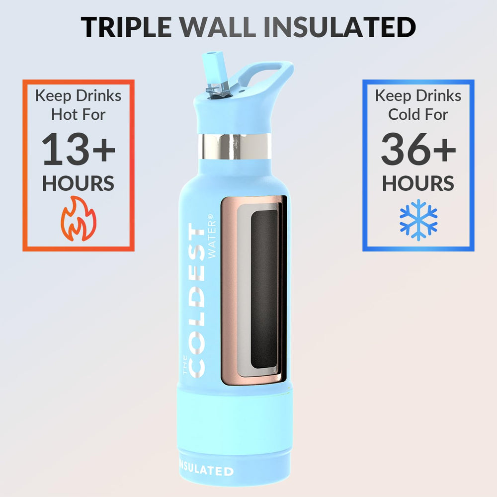 Coldest Water Bottle with Standard Mouth Straw Lid Metal Thermos Vacuum Insulated Stainless Steel l Reusable Leak Proof Cupholder Flask (21 oz, Fusion Blue)