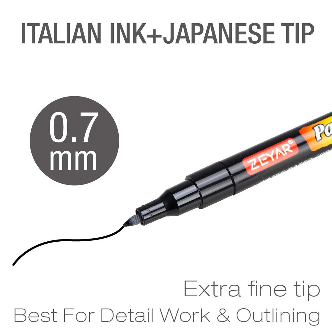Black Acrylic Paint pen, Water Based, Set of 7, Extra Fine Point, Great for Rock Painting, Ceramic, Glass, Wood and smooth surfaces, Opaque ink (Black)