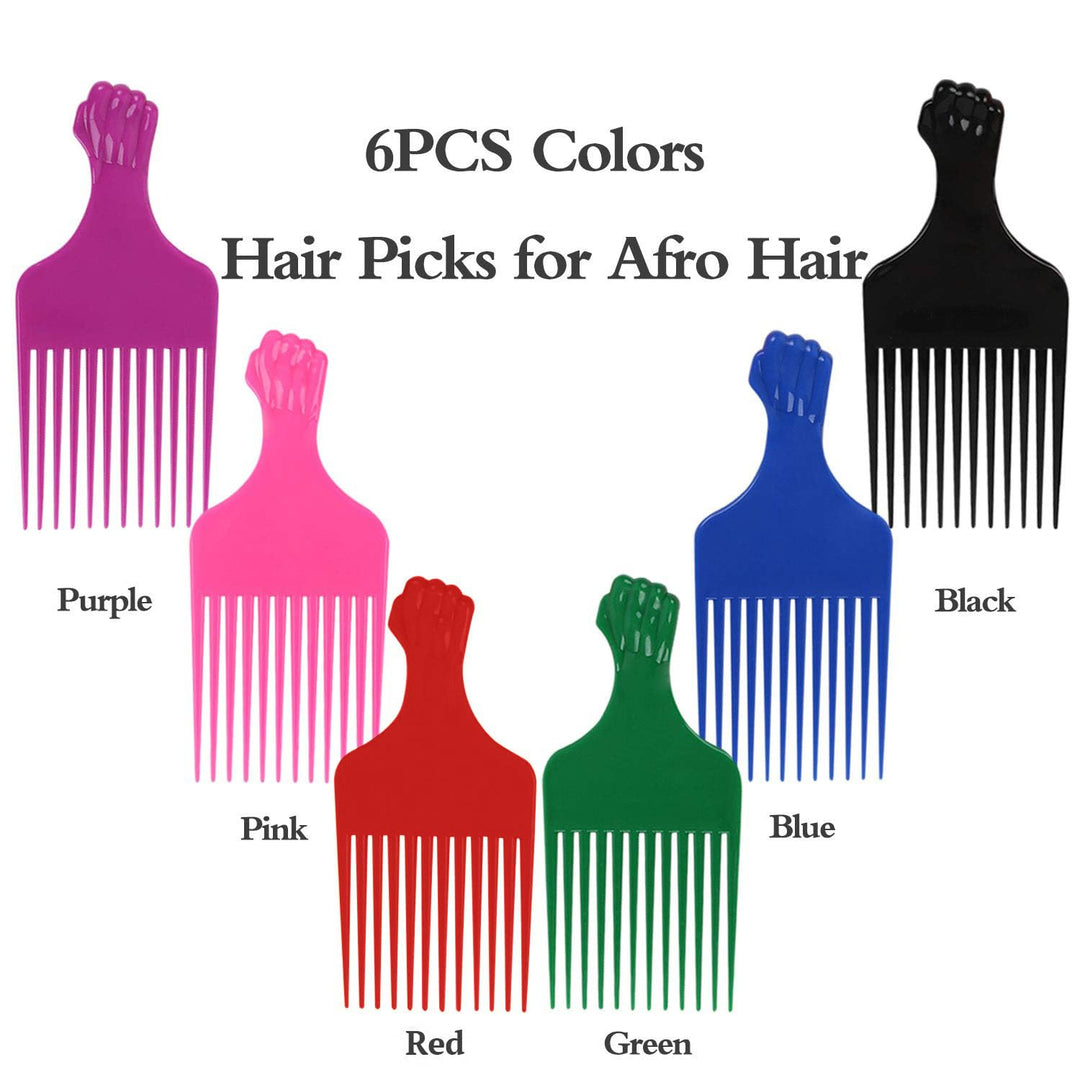 Fist Picks for Curly and Afro Hair, Plastic 6.5 inch Lift Picks for Women and Men, Rainbow Set (6 PCS)