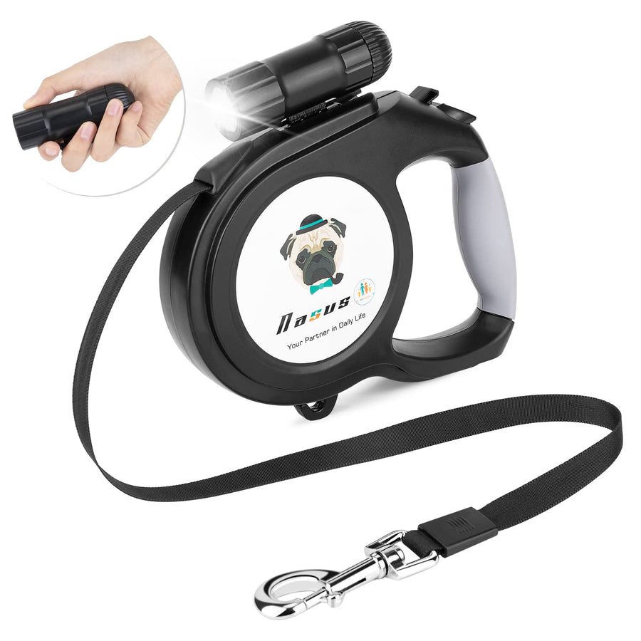 Retractable Dog Leash, 26ft Pet Walking Leash with 9 LED Detachable Flashlight for Medium Large Dog up to 100lbs, with Hand Grip One Button Brake & Lock and Hook (Black-N)