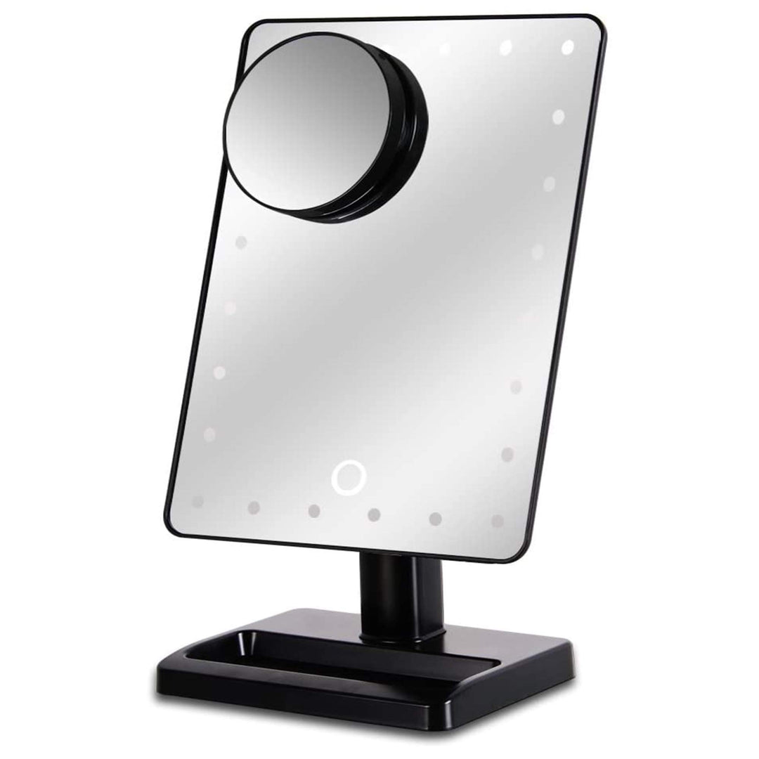 12-Inch Screen Makeup Mirror with 24 LED Lights, Lighted Vanity Dressing Table Mirror with Touch Dimmable Memory Function and 10x Magnification Spot Mirror, Black (Battery Not Included)