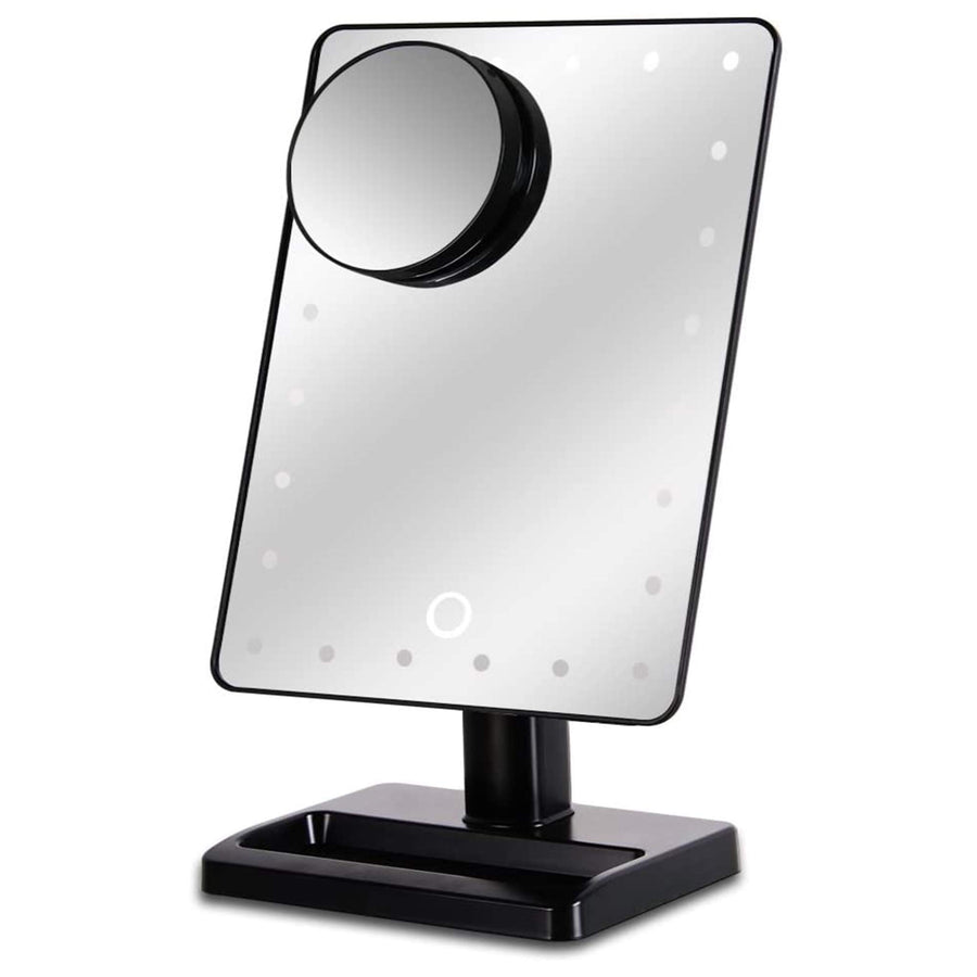 12-Inch Screen Makeup Mirror with 24 LED Lights, Lighted Vanity Dressing Table Mirror with Touch Dimmable Memory Function and 10x Magnification Spot Mirror, Black (Battery Not Included)