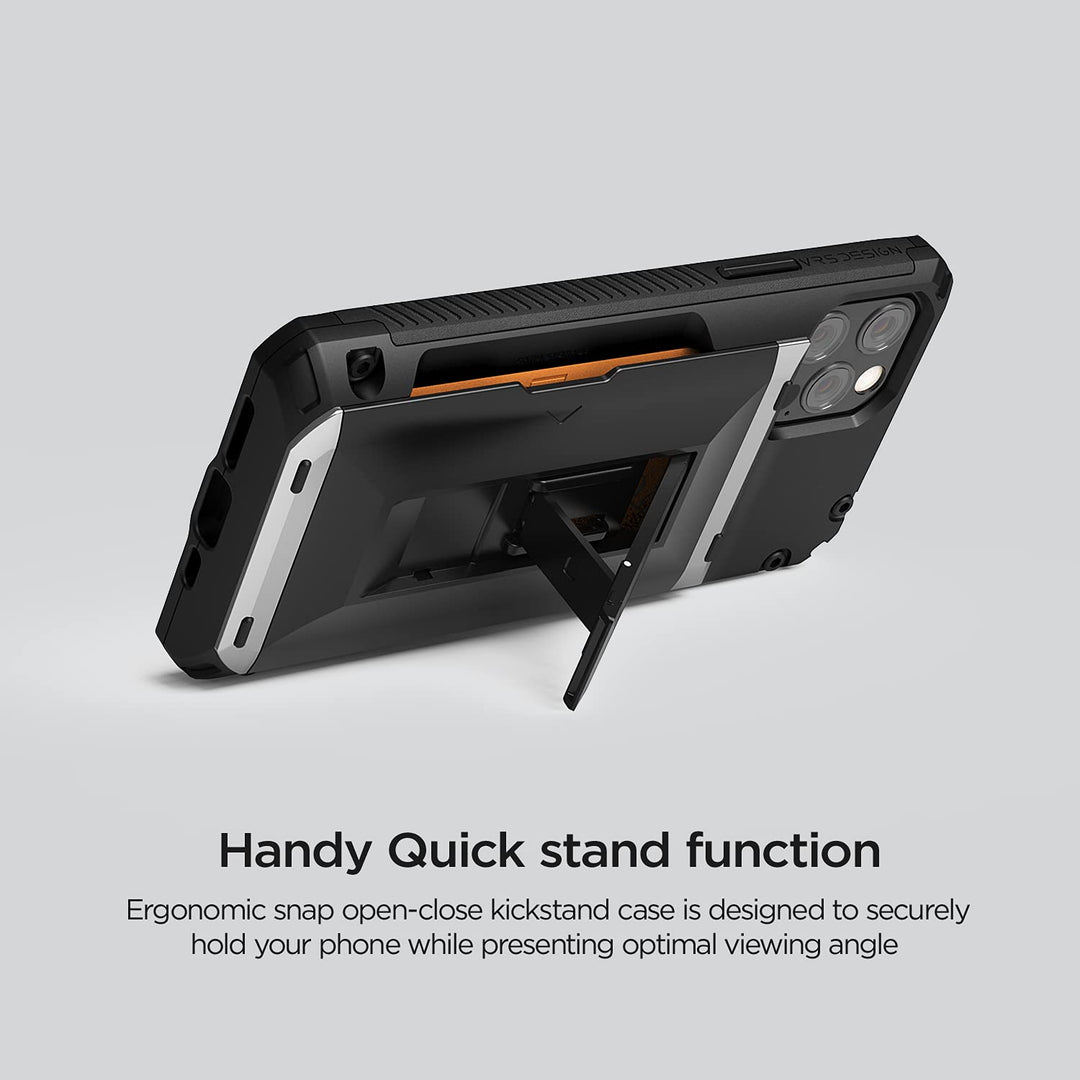 Damda Glide Hybrid Phone Case for iPhone 12/12 Pro, Sturdy Wallet Case with Card Slot Holder & Kickstand (Matte Black)