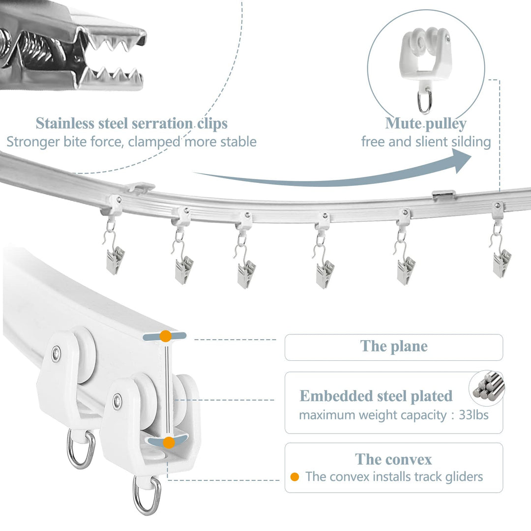 Ceiling Curtain Track, Curved Flexible Bendable Curtain Rail System, 20Ft Ceiling or Wall Mount Heavy Duty Sliding Room Divider Ceiling Track for Curtains, RV, Hospital White