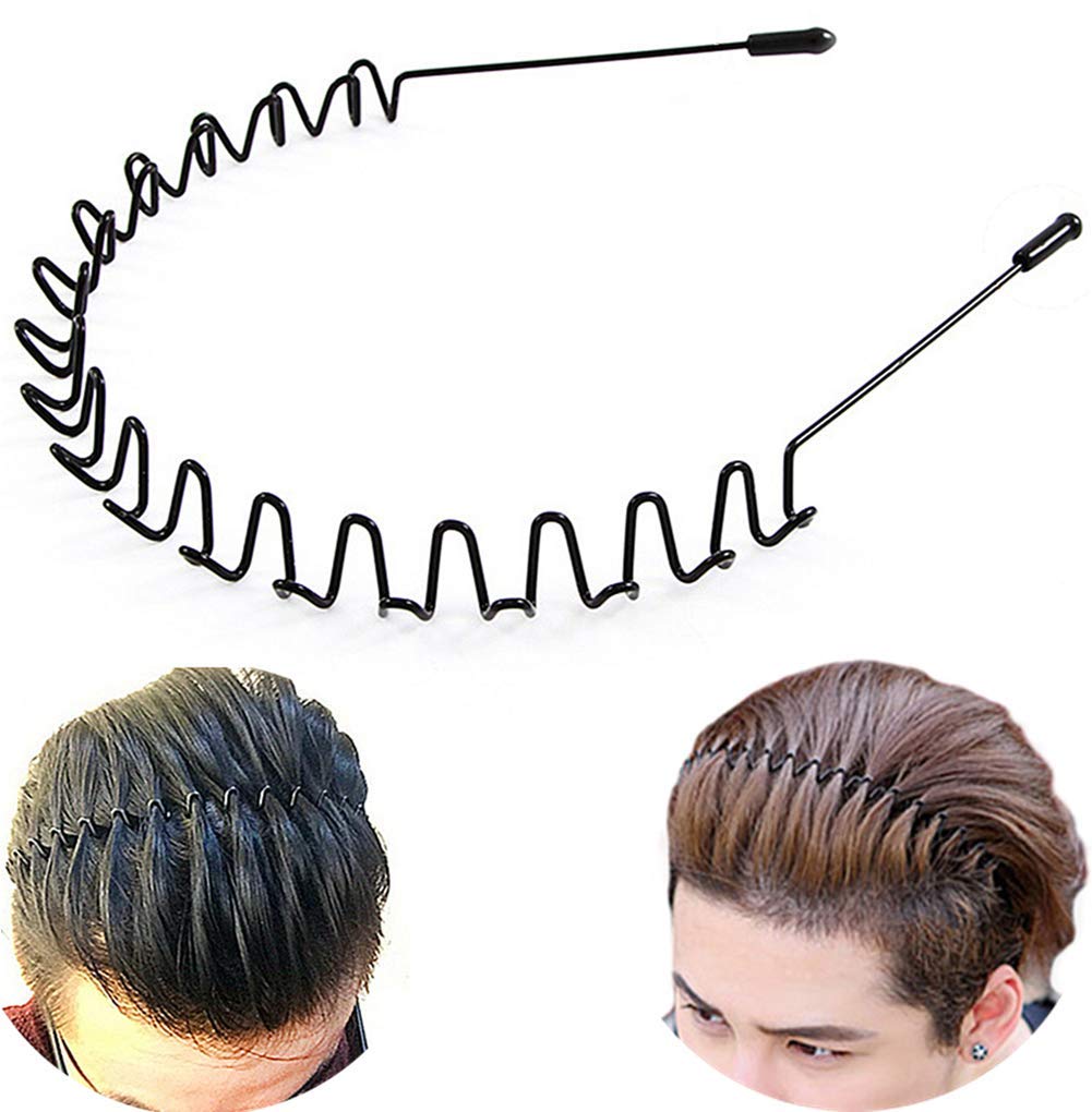 Metal Hair Bands For Men Women's Headbands Beauty Care,Unisex Black Wavy Spring Sports For Men'S Hair Band Hoop Clips Women Accessories Simple Elastic Non Slip Wide Headwear Outdoors(1 Pack)