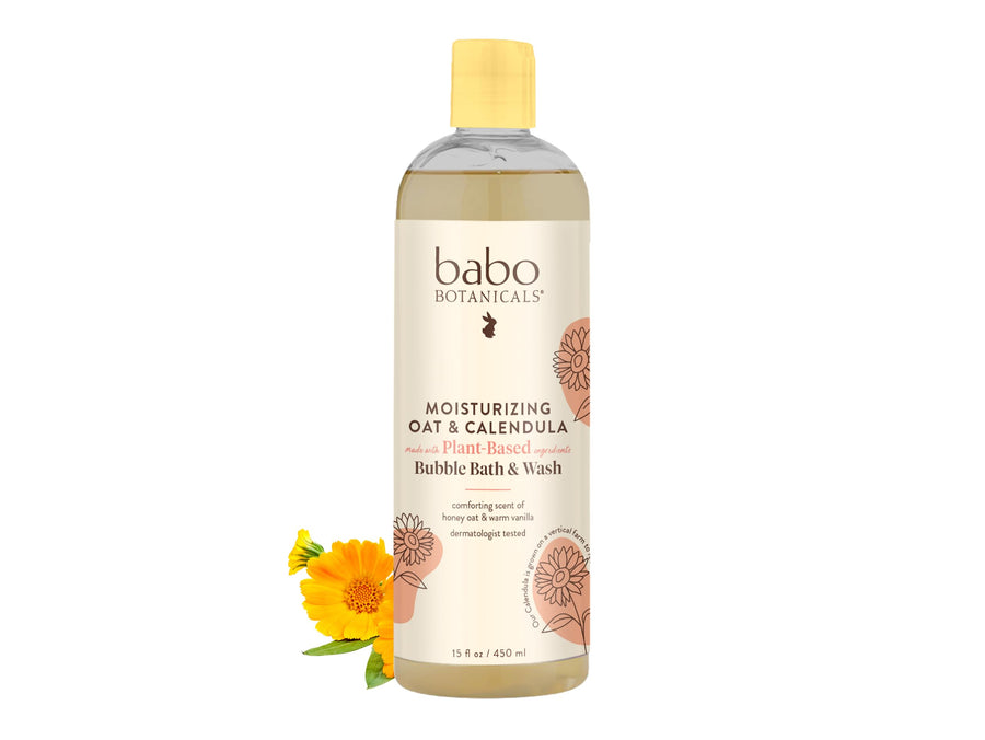 Moisturizing Plant-Based 2-in-1 Bubble Bath & Wash - with Organic Calendula & Natural Oat Milk - For Babies, Kids & Adults with Sensitive Skin - Hypoallergenic & Vegan - 15 oz