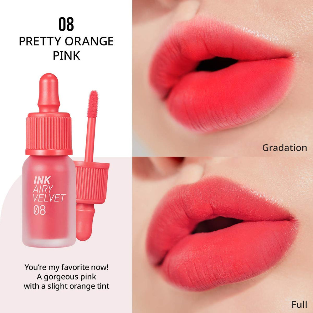 Ink Airy Velvet Lip Tint, Liquid Lip (0.14 fl oz, 008 PRETTY ORANGE PINK)