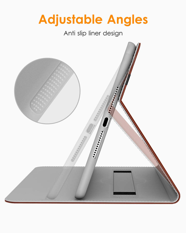 for iPad 9.7 Inch 5th/6th Generation 2018/2017 Case with Apple Pencil Holder, Premium Leather Folio Stand Cover Case for Apple iPad 9.7 inch, Also Fit iPad Pro 9.7/Air 2/Air - Brown