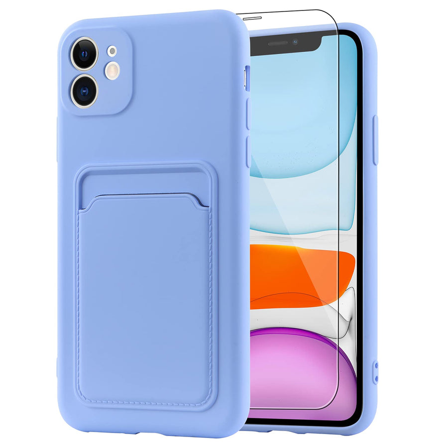 Wallet Case for iPhone 11 (6.1 inch), Card Holder Camera Protection Cover for iPhone 11 + Screen Protector, Soft Slim Card Slot Case Compatible with iPhone 11 Phone Case -Purple
