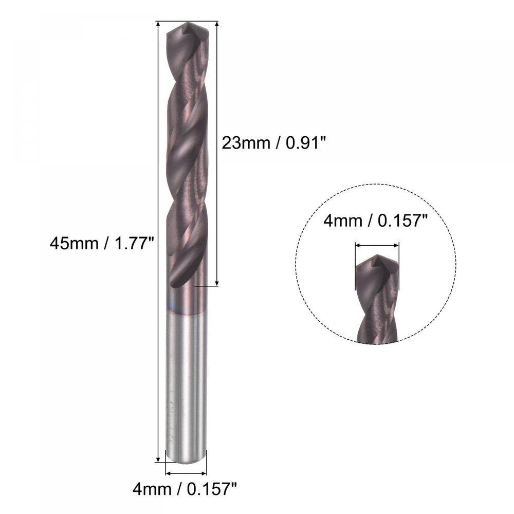 Carbide Twist Drill Bits 4mm, DIN K45 Tungsten Carbide AlTiSin Coated Jobber Drill Bits Straight Shank Drilling Cutter for Stainless Steel Alloy Steel