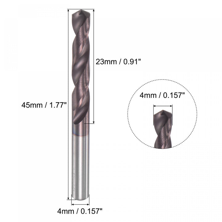 Carbide Twist Drill Bits 4mm, DIN K45 Tungsten Carbide AlTiSin Coated Jobber Drill Bits Straight Shank Drilling Cutter for Stainless Steel Alloy Steel