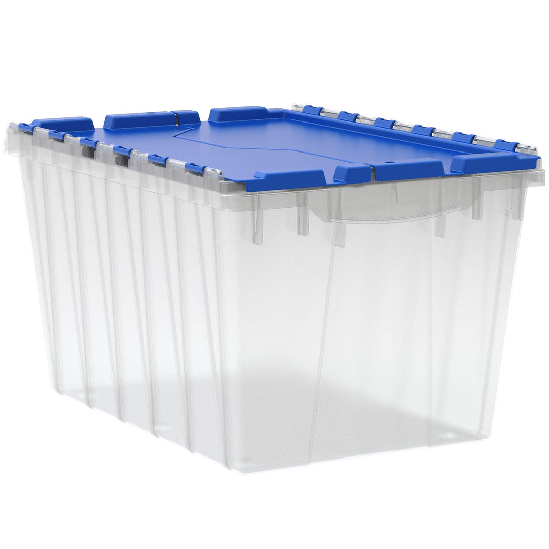 66486 12-Gallon Plastic Stackable Storage KeepBox: Tote Container with Attached Hinged Lid, 21-1/2-Inch x 15-Inch x 12-1/2-Inch, Clear/Blue
