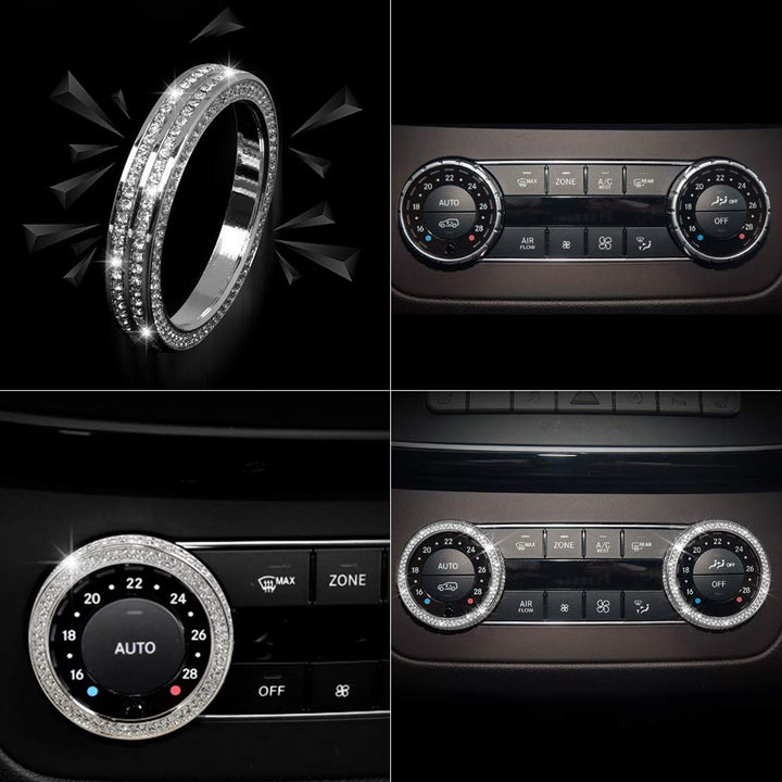 Bling Air Conditioner Switch Knob Cover for Mercedes Crystal Metal Air Conditioning Knob Decor Covers Fit for Mercedes-Benz C-Class E-Class CLA CLS GLA GLK GLC GLS GLE 2 Pack