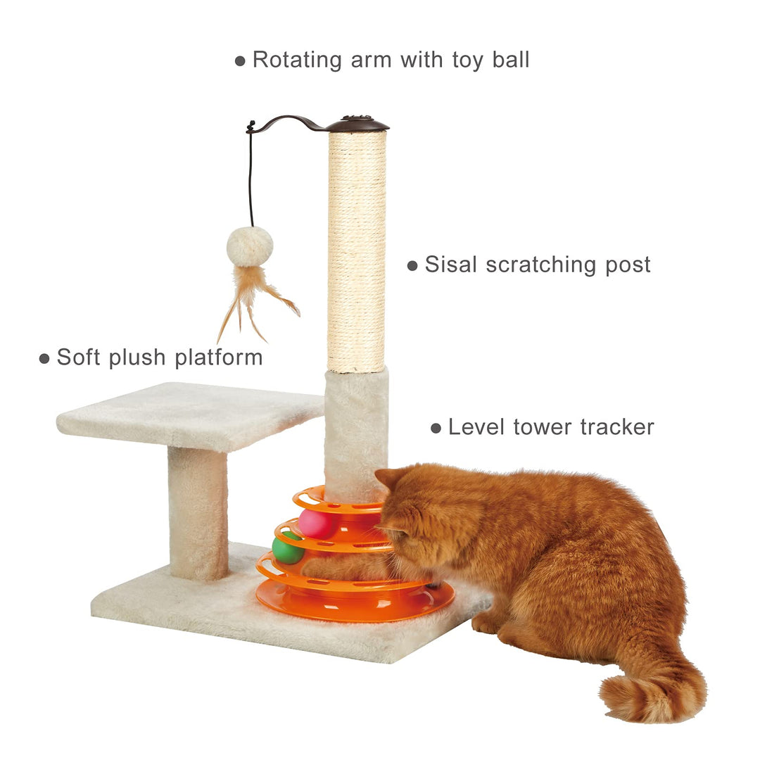 Cat Scratching Post Kitten Sisal Scratcher Tree with Tracks Toy Balls for Indoor Cats and Kittens - 25 inches