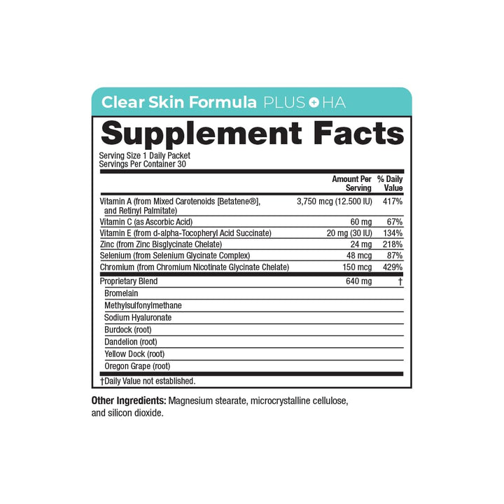 Vitamedica Clear Skin Formula +HA - Daily Supplements Packets, 30-Count