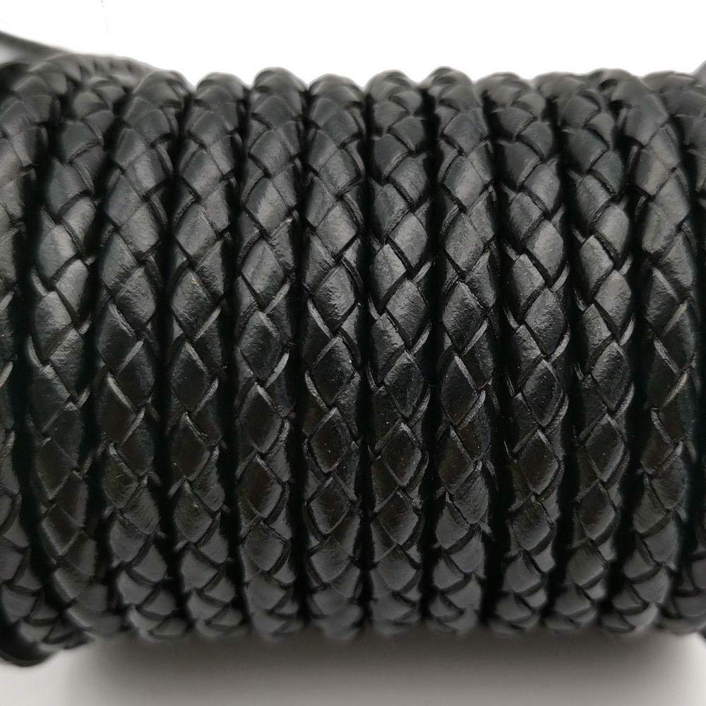 3 Yards Braided Leather Strap Black 5mm Round Regenerated Leather Cord for Bracelet Making