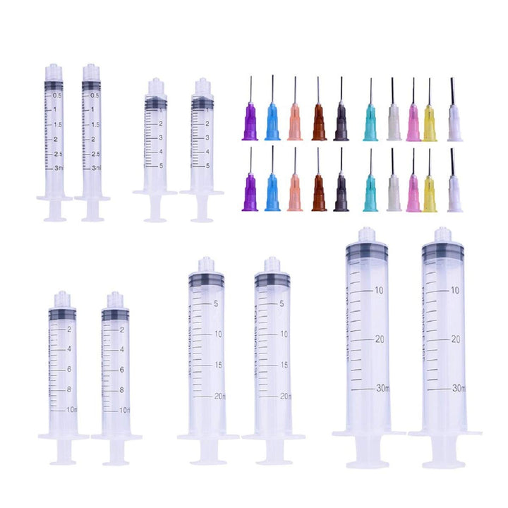 Needle with industry Syringe Set-10pcs 3ml,5ml,10ml,20ml, 30ml with 20pcs Different Size 1/2 Stainless Blunt Tip Needle Used for DIY manual dispensing, ink, etc.