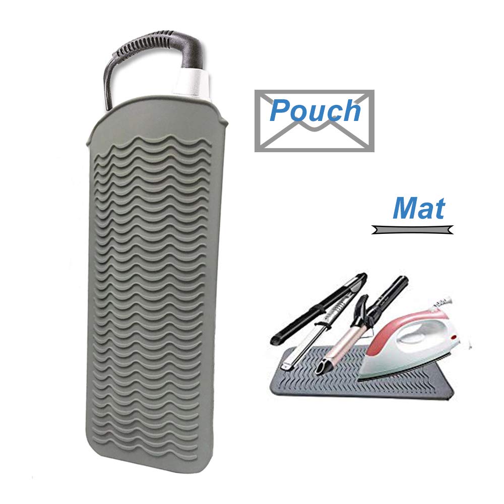 Heat Resistant Silicone Mat Pouch,Hair Styling Tools for Curling Irons, Flat Irons, Hair Straightener, 11.5 * 6 Inches, Food Grade Silicone, Grey
