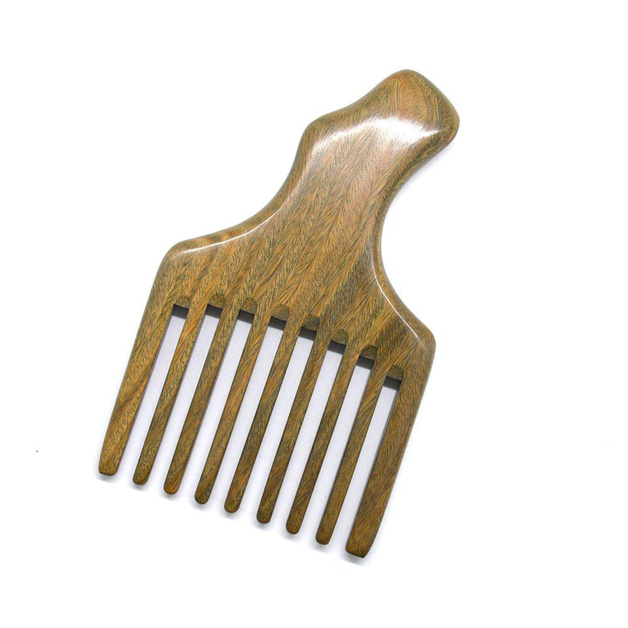 Hair/Beard Pick/Wide Tooth Comb – Made Of One Whole Piece Of Natural Green Sandal Wood With Fantastic Handle (M049)